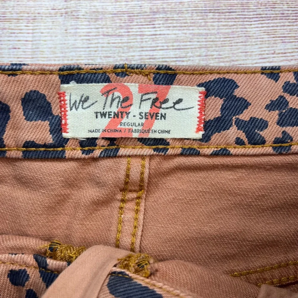 We The Free Leopard Print Denim Mini Skirt Front Zip‎ Raw Hem Tan Black Size 27